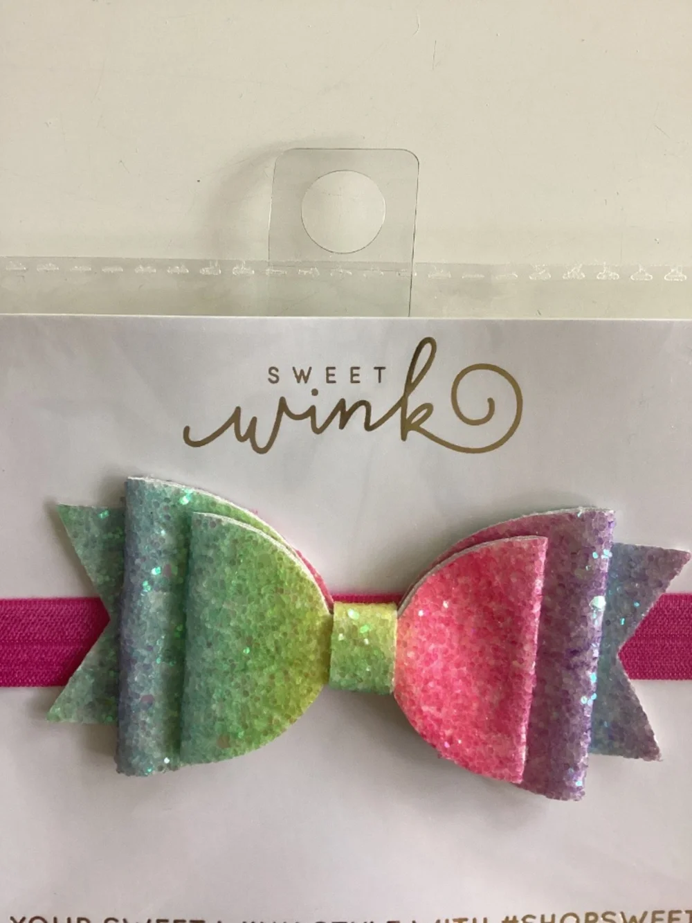 SWEET WINK Girls Glitter Ombre Bow Headband in Pink & Multicolor